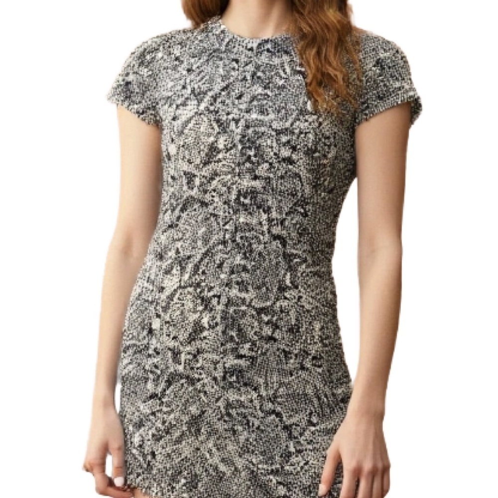 Banana Republic NWT Snake Print Eyelash Fringe Shift Mini Dress Size 00 Petite